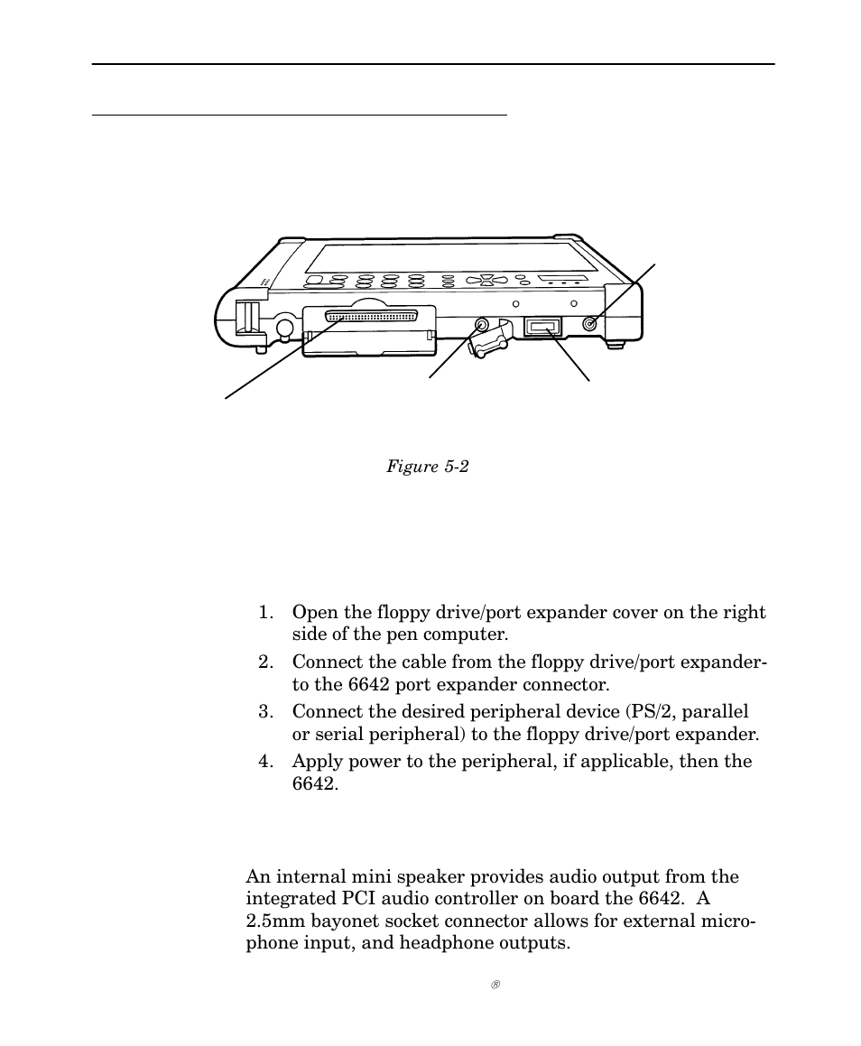 Connectors, Floppy drive/port expander, Audio i/o | Intermec NORAND 6642 User Manual | Page 58 / 77