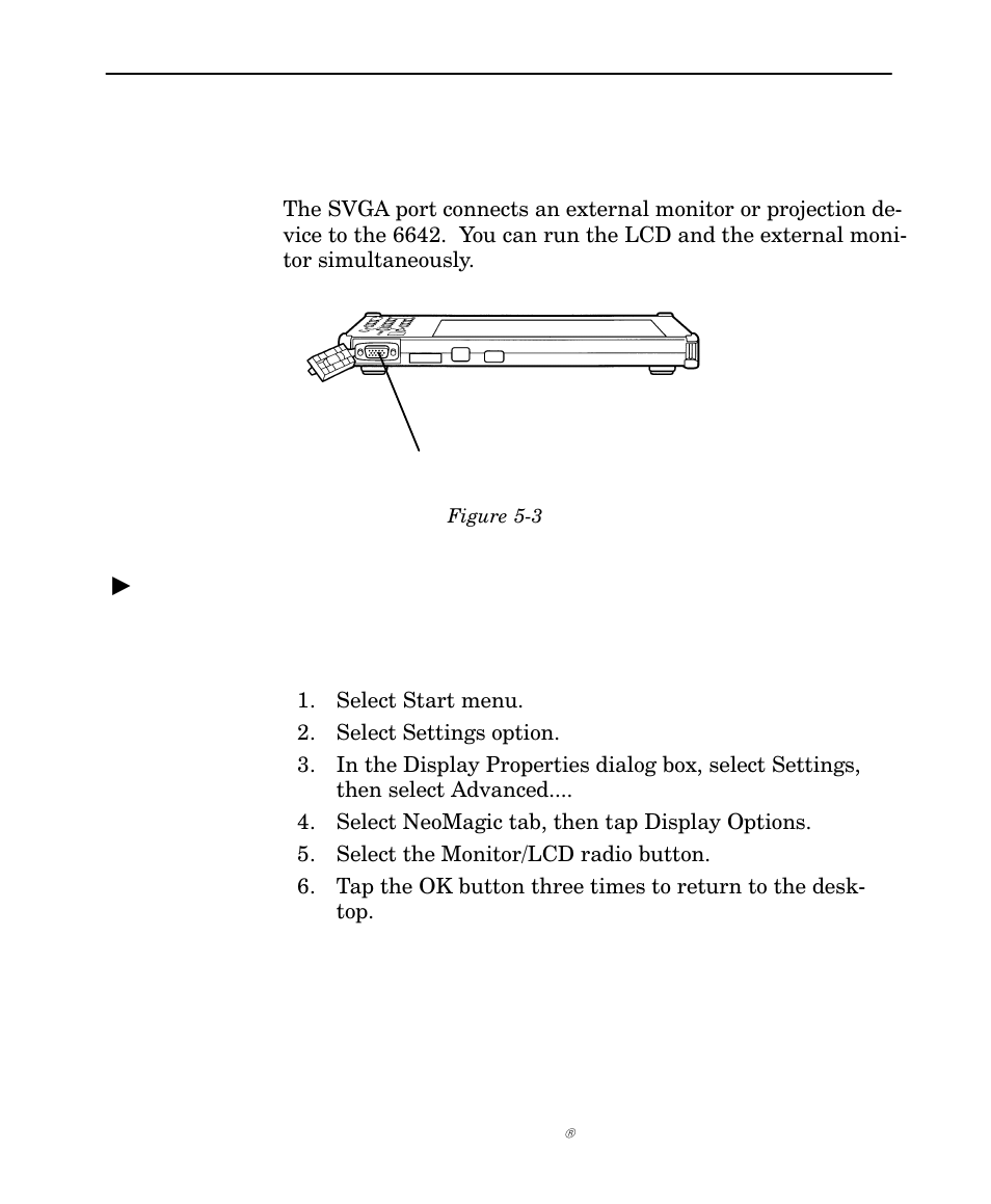 Svga port, Switching the display | Intermec NORAND 6642 User Manual | Page 60 / 77