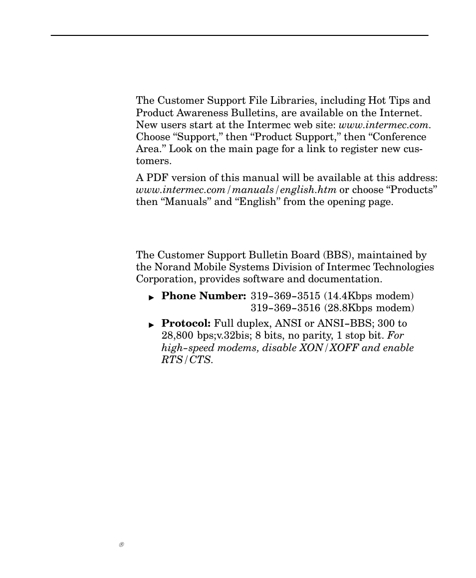 Web site, Bulletin board service | Intermec NORAND 6642 User Manual | Page 77 / 77