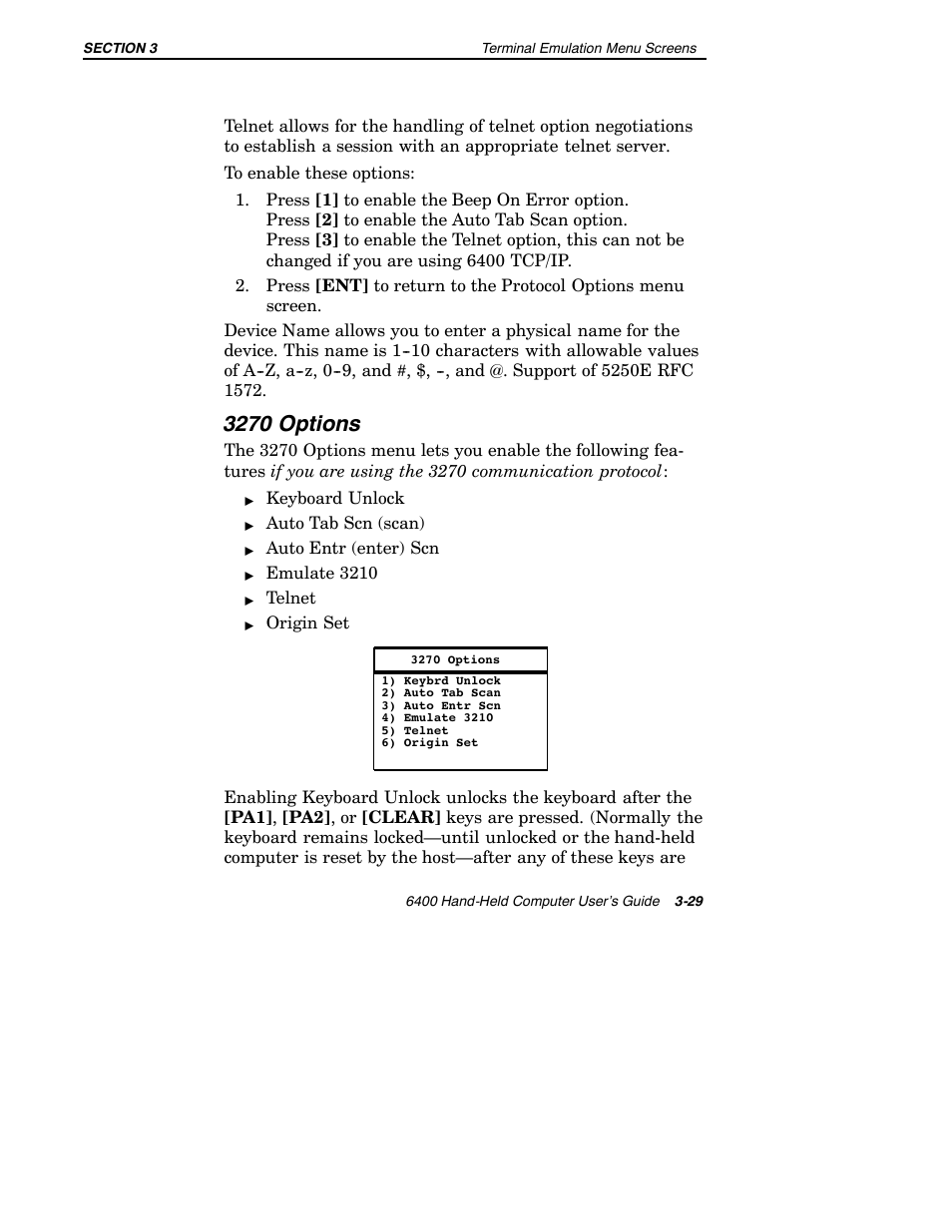 3270 options | Intermec 6400 User Manual | Page 101 / 196