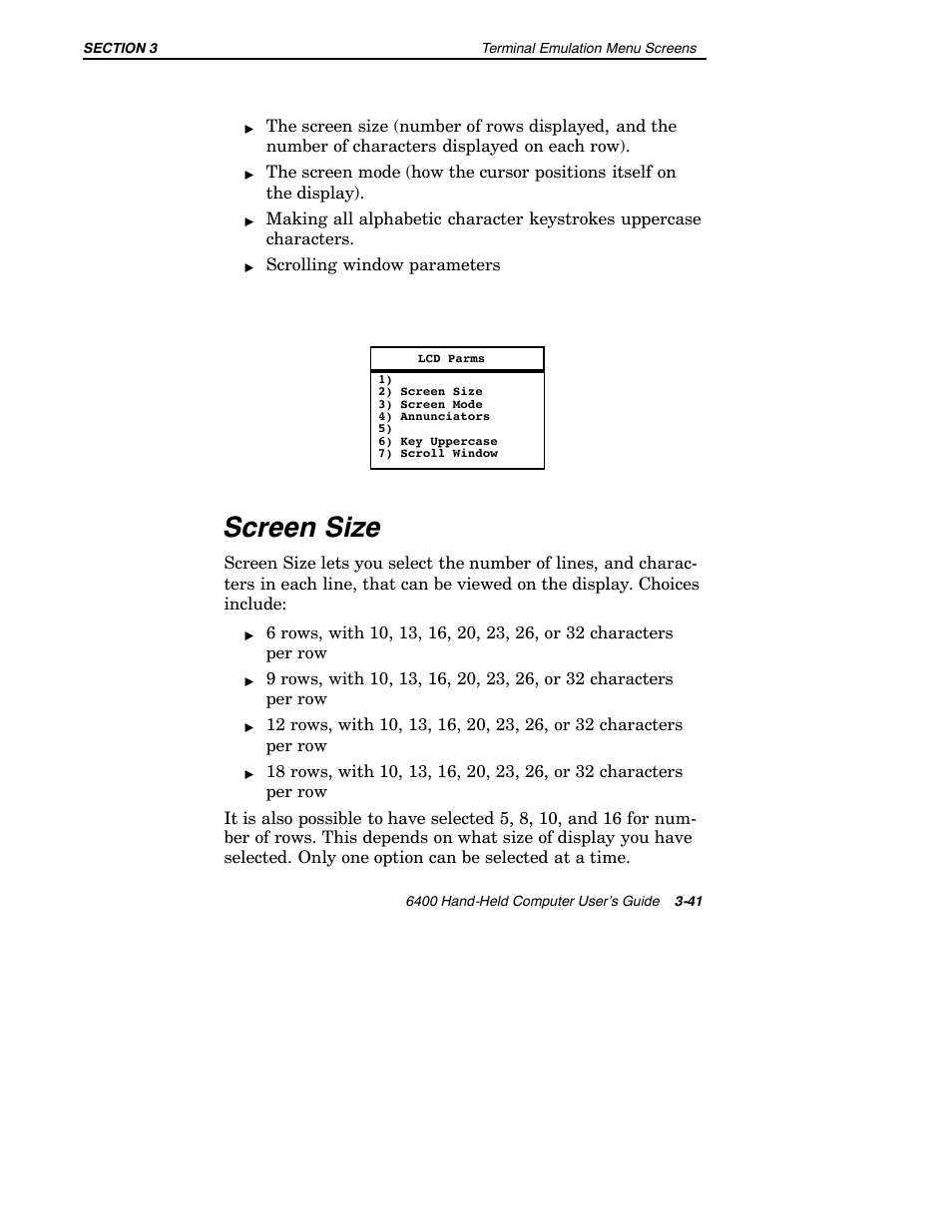 Screen size | Intermec 6400 User Manual | Page 113 / 196