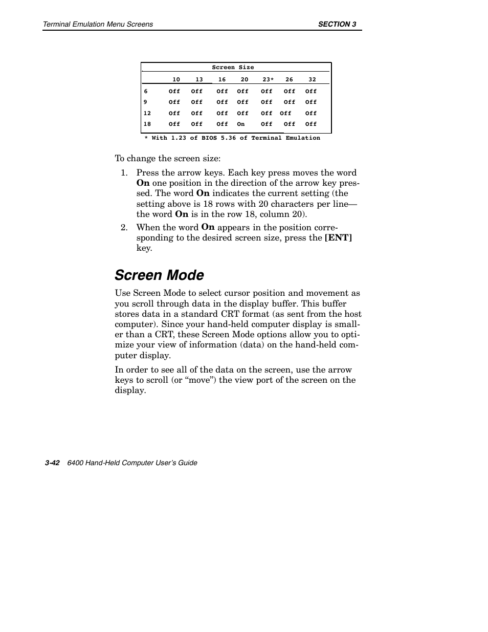 Screen mode | Intermec 6400 User Manual | Page 114 / 196