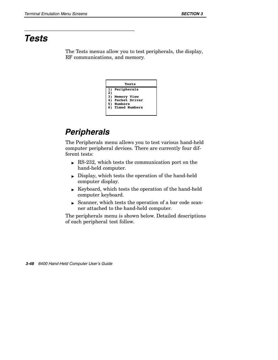 Tests, Peripherals | Intermec 6400 User Manual | Page 120 / 196