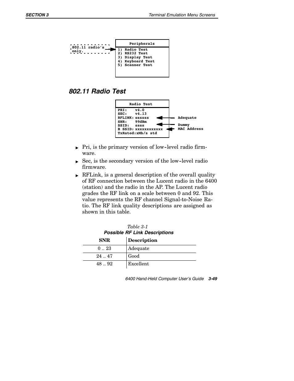 11 radio test | Intermec 6400 User Manual | Page 121 / 196