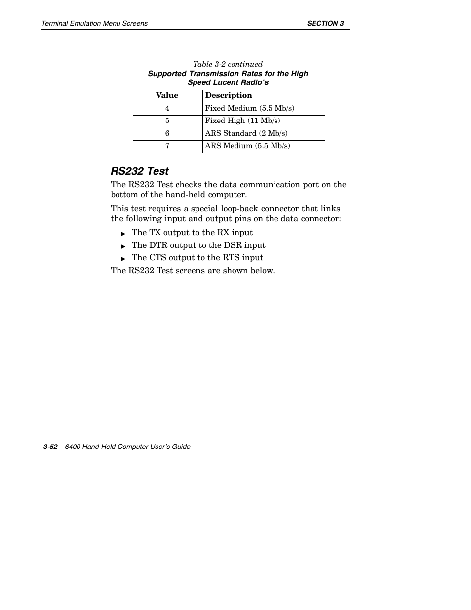 Rs232 test | Intermec 6400 User Manual | Page 124 / 196