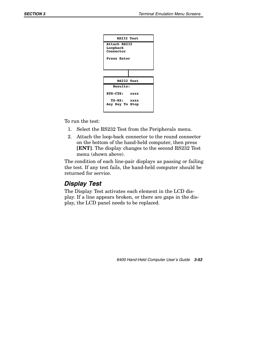 Display test | Intermec 6400 User Manual | Page 125 / 196