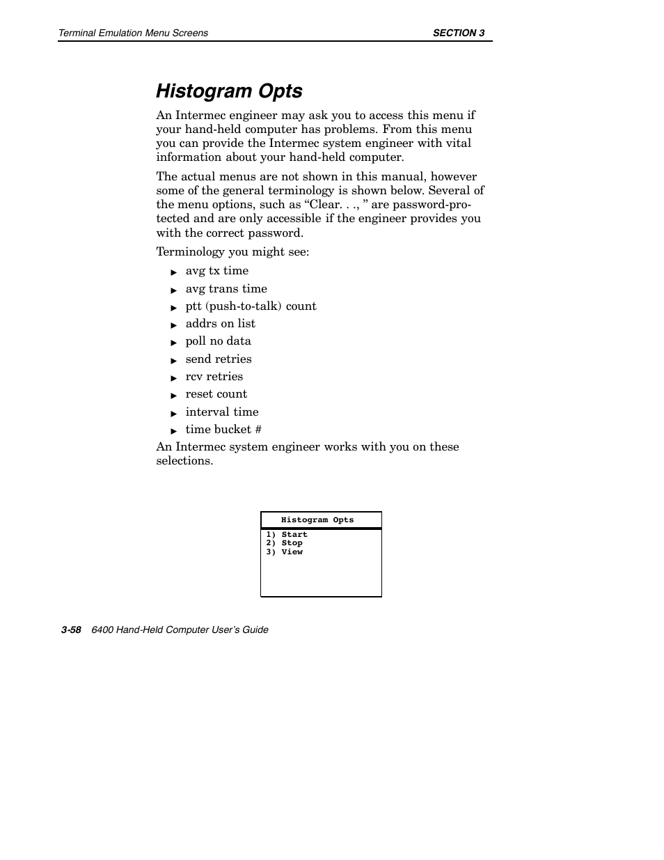 Histogram opts | Intermec 6400 User Manual | Page 130 / 196