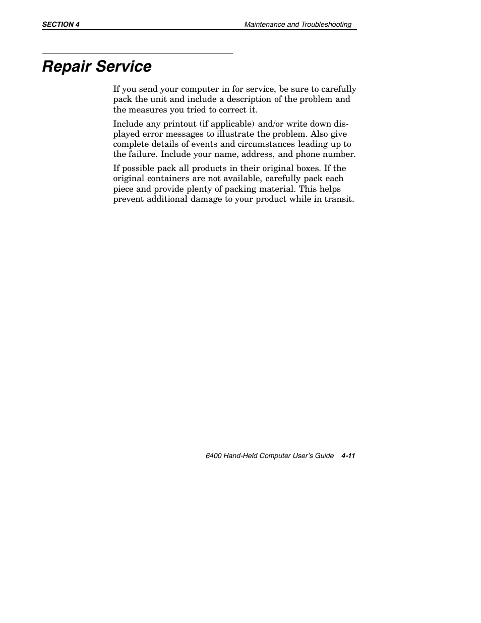 Repair service | Intermec 6400 User Manual | Page 147 / 196