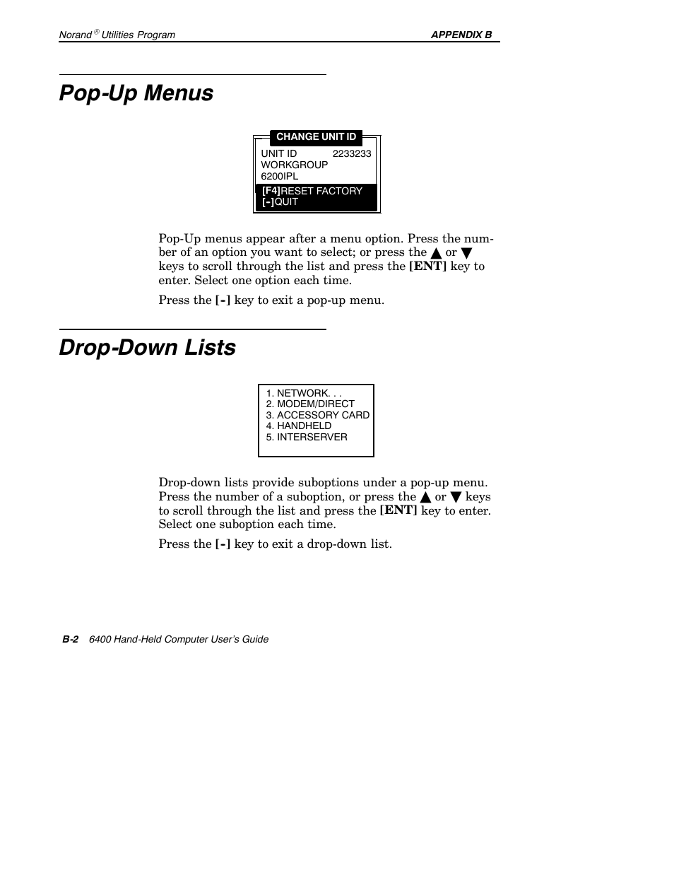 Pop-up menus, Drop-down lists | Intermec 6400 User Manual | Page 152 / 196