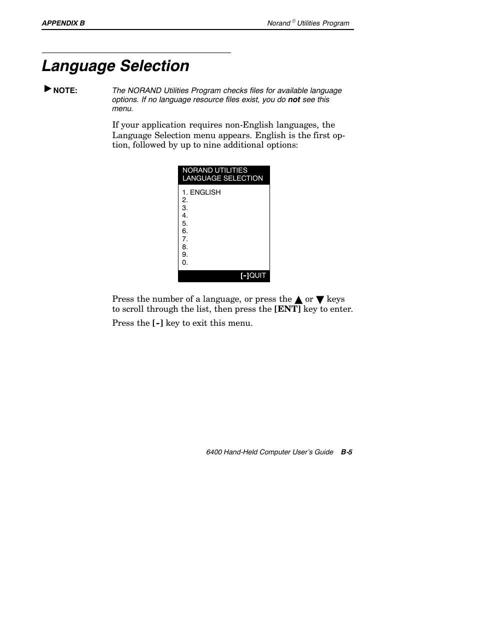 Language selection | Intermec 6400 User Manual | Page 155 / 196