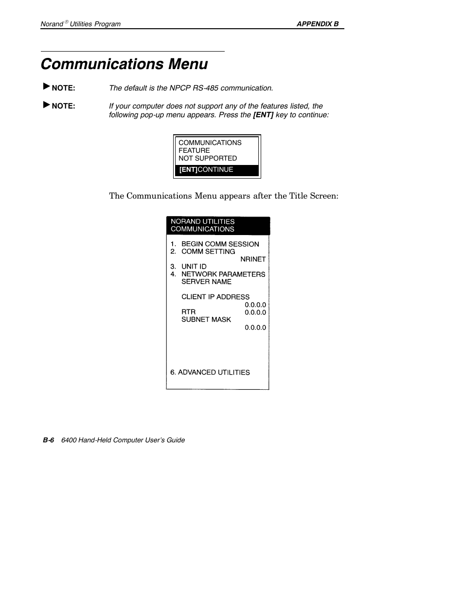 Communications menu | Intermec 6400 User Manual | Page 156 / 196
