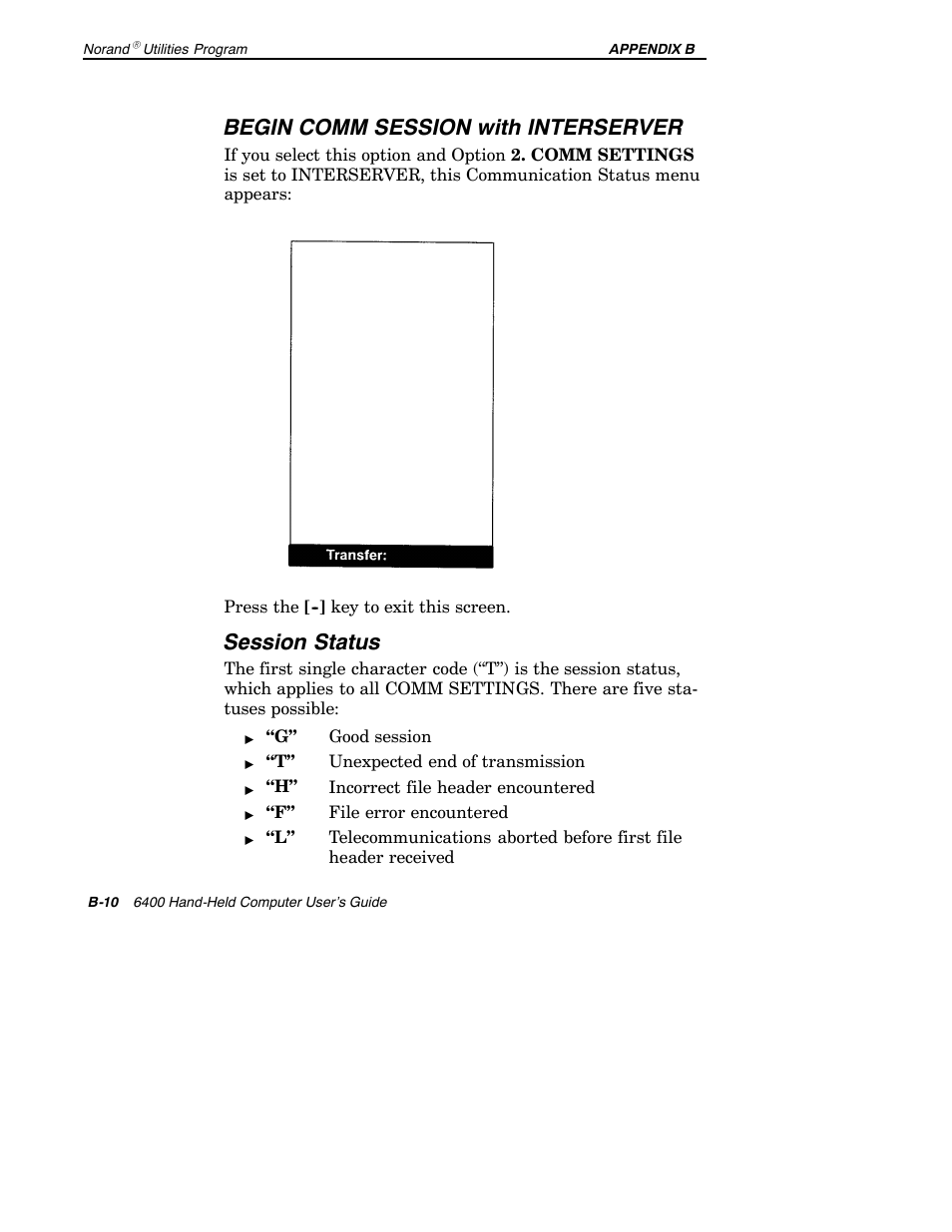 Begin comm session with interserver, Session status | Intermec 6400 User Manual | Page 160 / 196