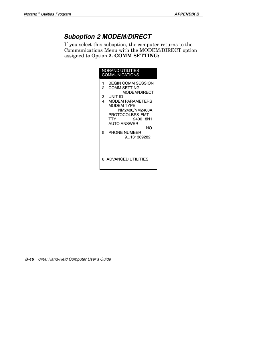 Suboption 2 modem/direct | Intermec 6400 User Manual | Page 166 / 196