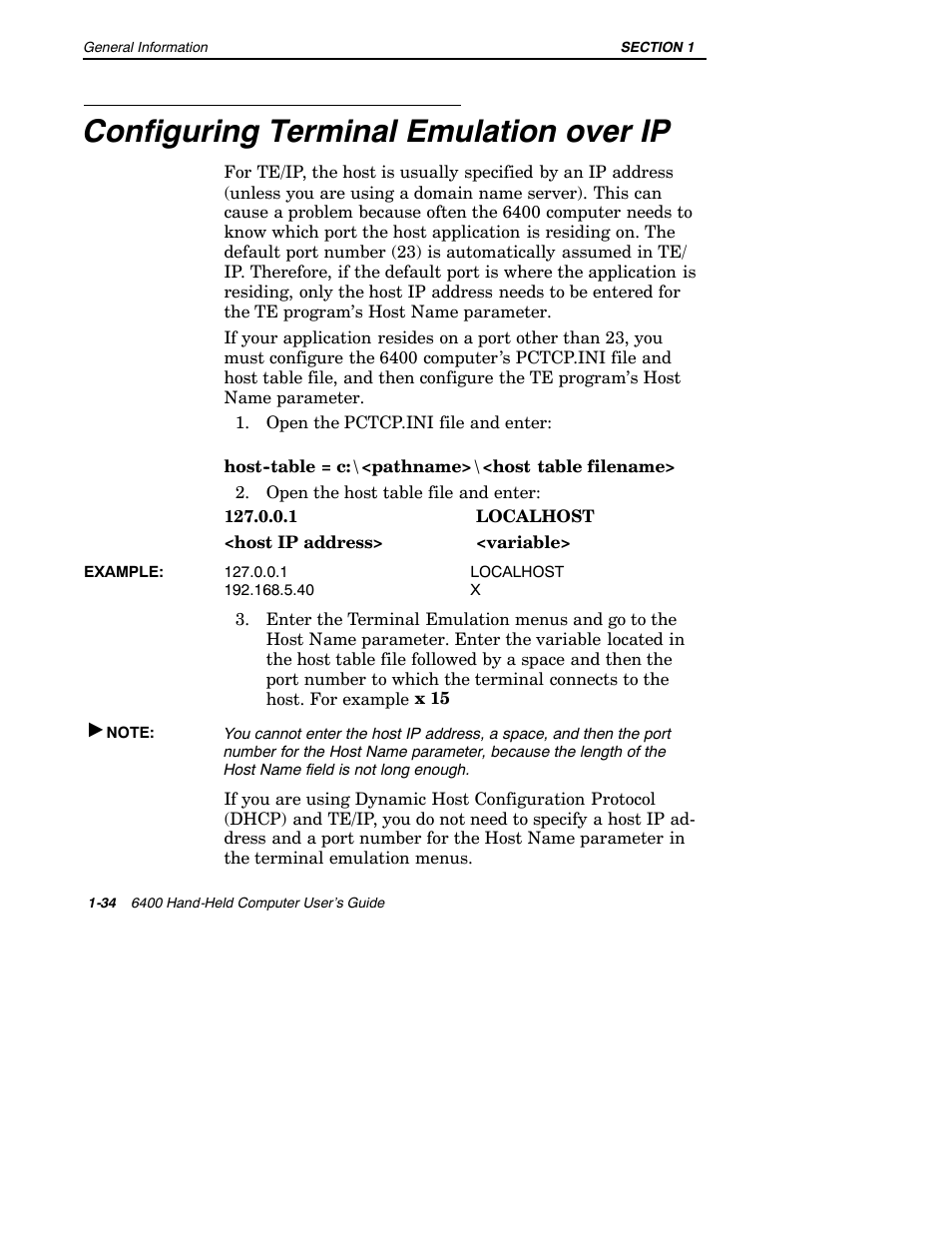 Configuring terminal emulation over ip | Intermec 6400 User Manual | Page 42 / 196