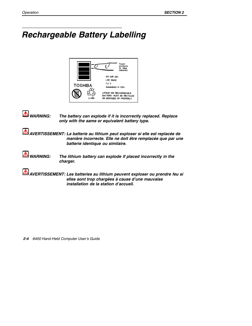 Rechargeable battery labelling | Intermec 6400 User Manual | Page 46 / 196