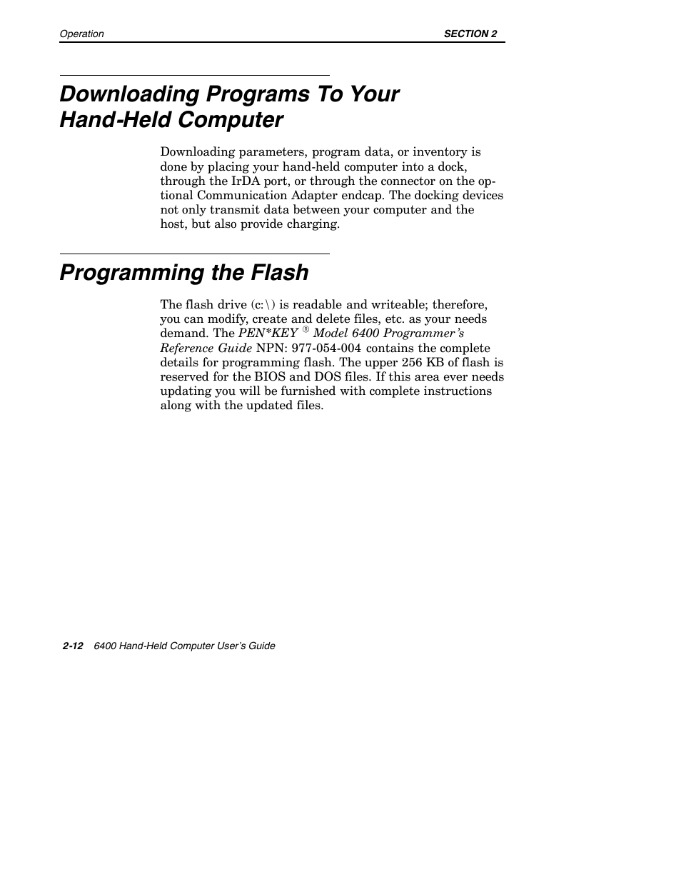 Downloading programs to your hand-held computer, Programming the flash | Intermec 6400 User Manual | Page 54 / 196