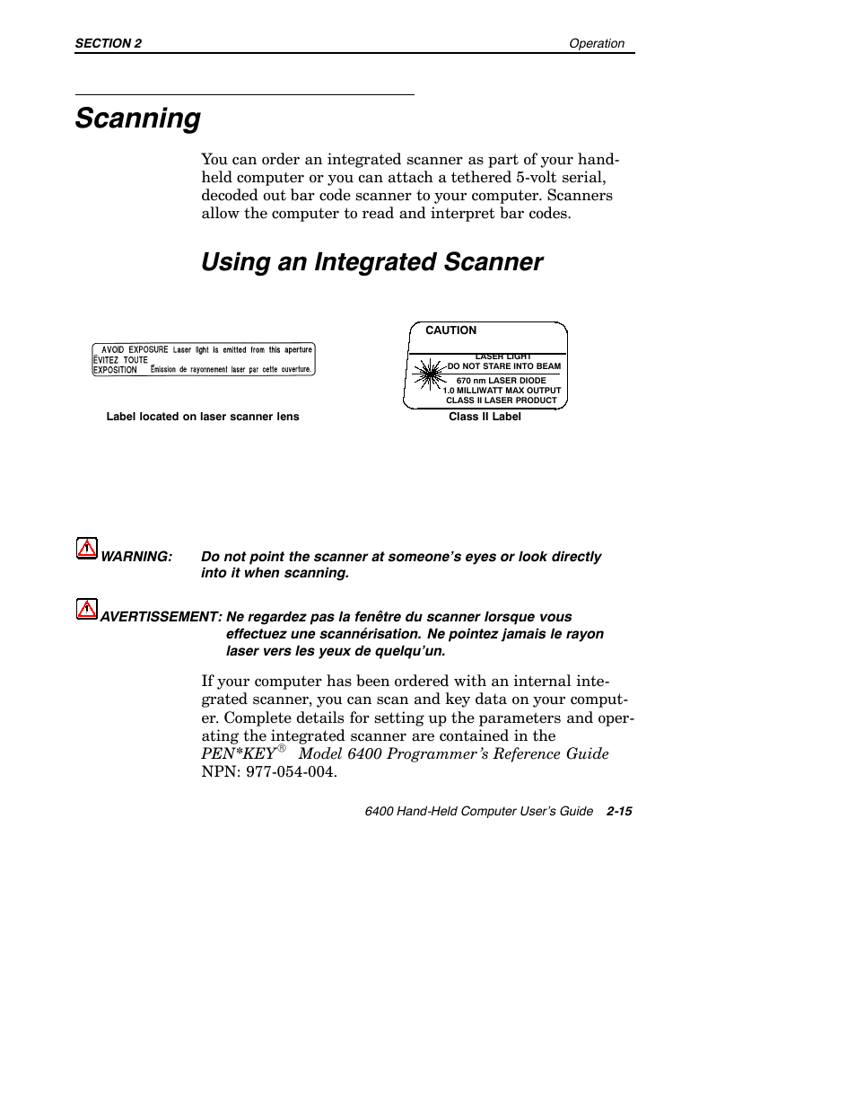 Scanning, Using an integrated scanner | Intermec 6400 User Manual | Page 57 / 196