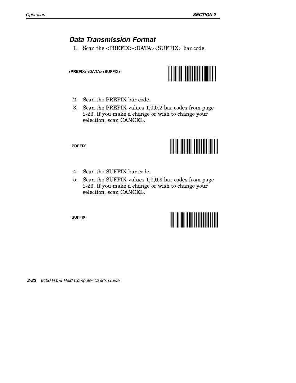 Data transmission format | Intermec 6400 User Manual | Page 64 / 196