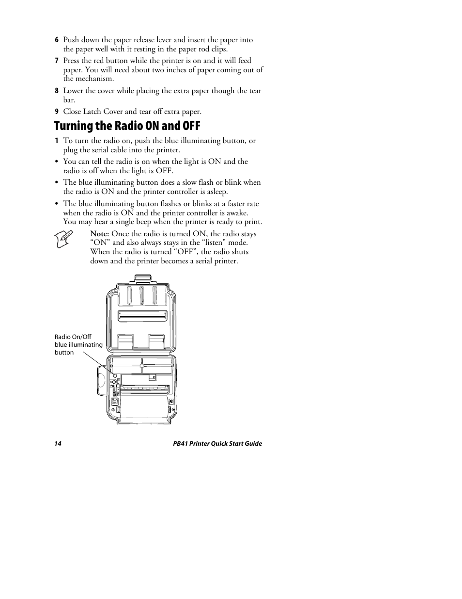 Turning the radio on and off | Intermec PB41 User Manual | Page 14 / 24