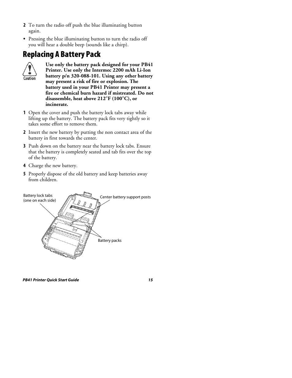 Replacing a battery pack | Intermec PB41 User Manual | Page 15 / 24