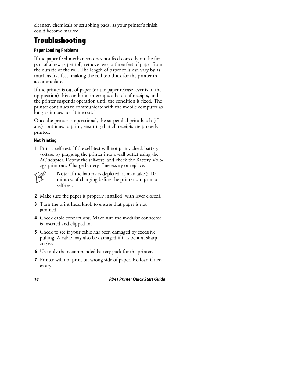 Troubleshooting | Intermec PB41 User Manual | Page 18 / 24