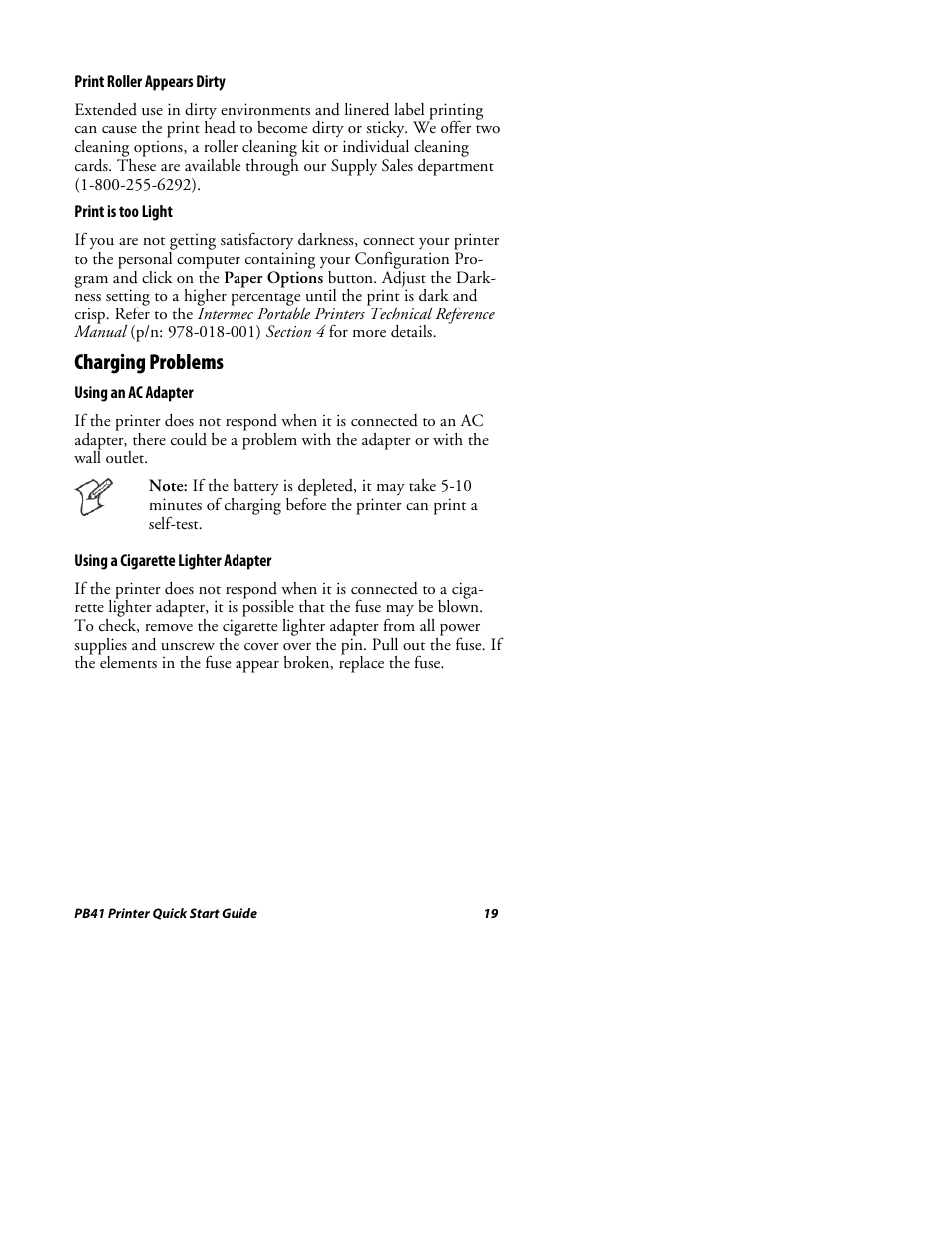 Charging problems | Intermec PB41 User Manual | Page 19 / 24