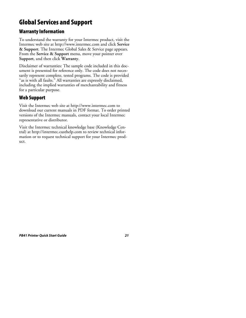 Global services and support | Intermec PB41 User Manual | Page 21 / 24