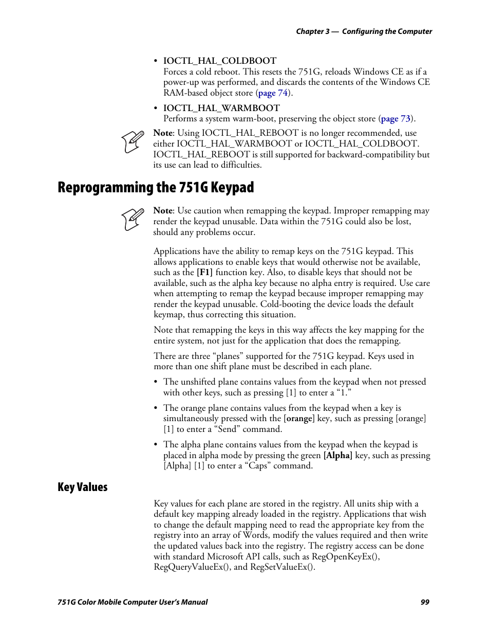 Reprogramming the 751g keypad, Key values | Intermec 751G User Manual | Page 113 / 156