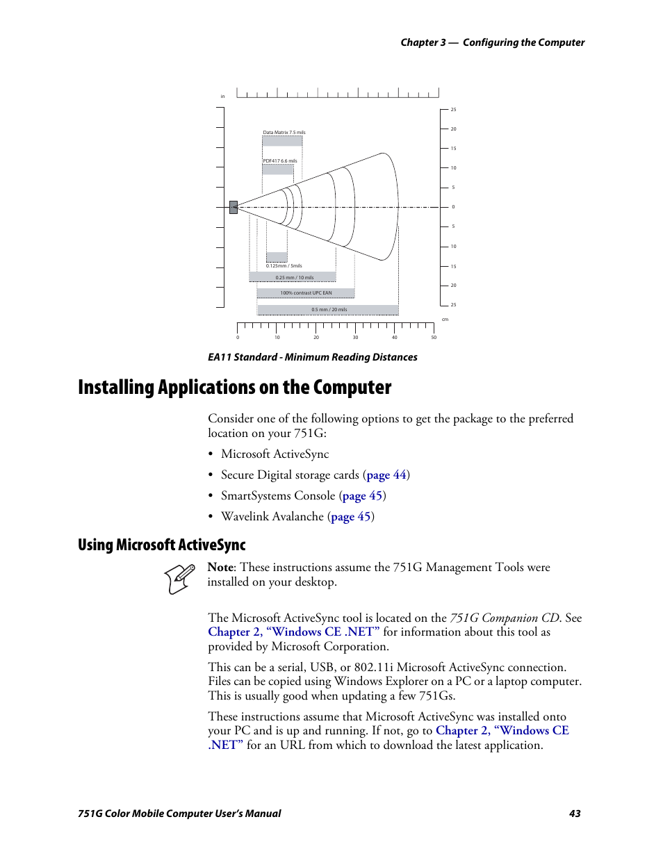 Installing applications on the computer, Using microsoft activesync | Intermec 751G User Manual | Page 57 / 156