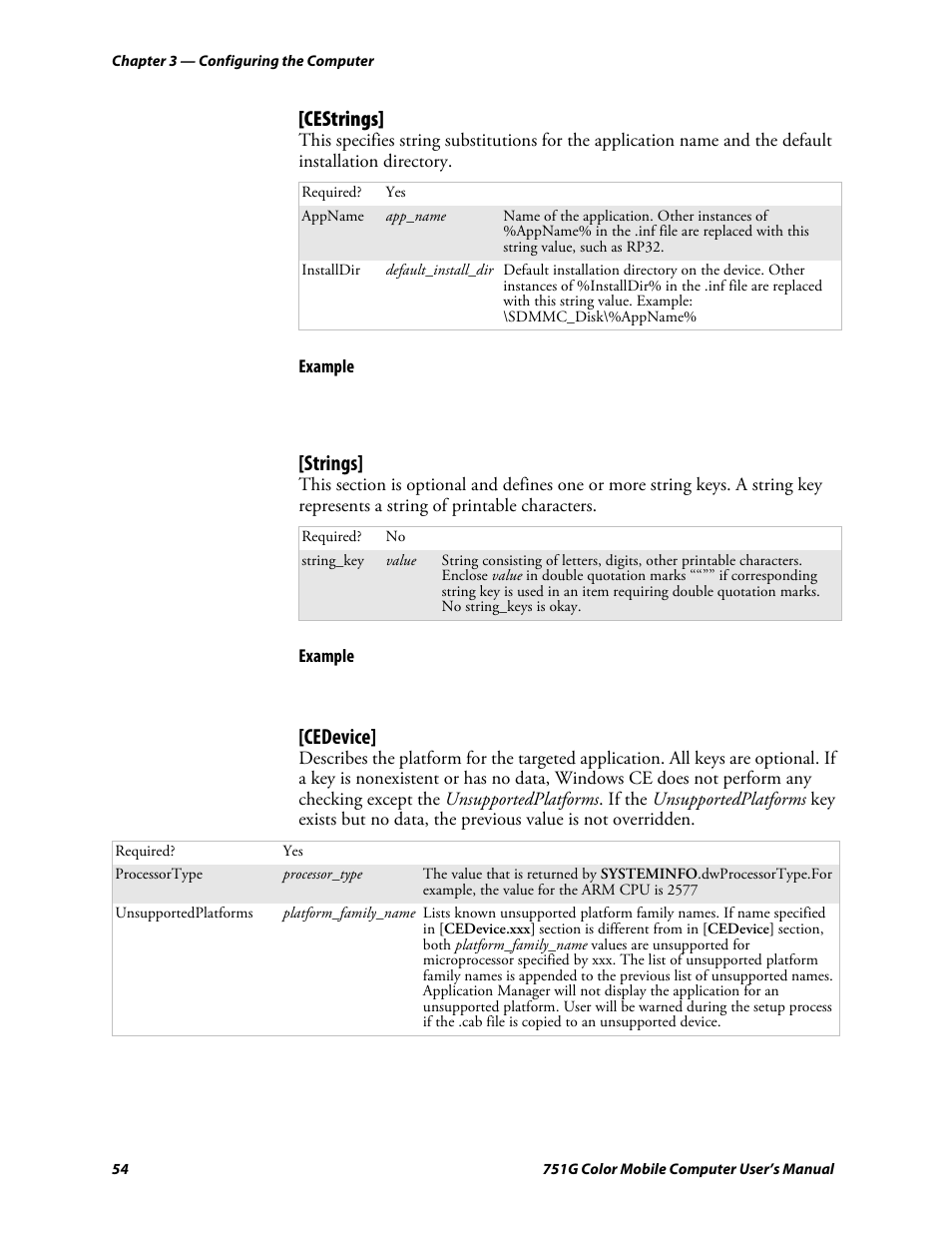 Cestrings, Strings, Cedevice | Intermec 751G User Manual | Page 68 / 156