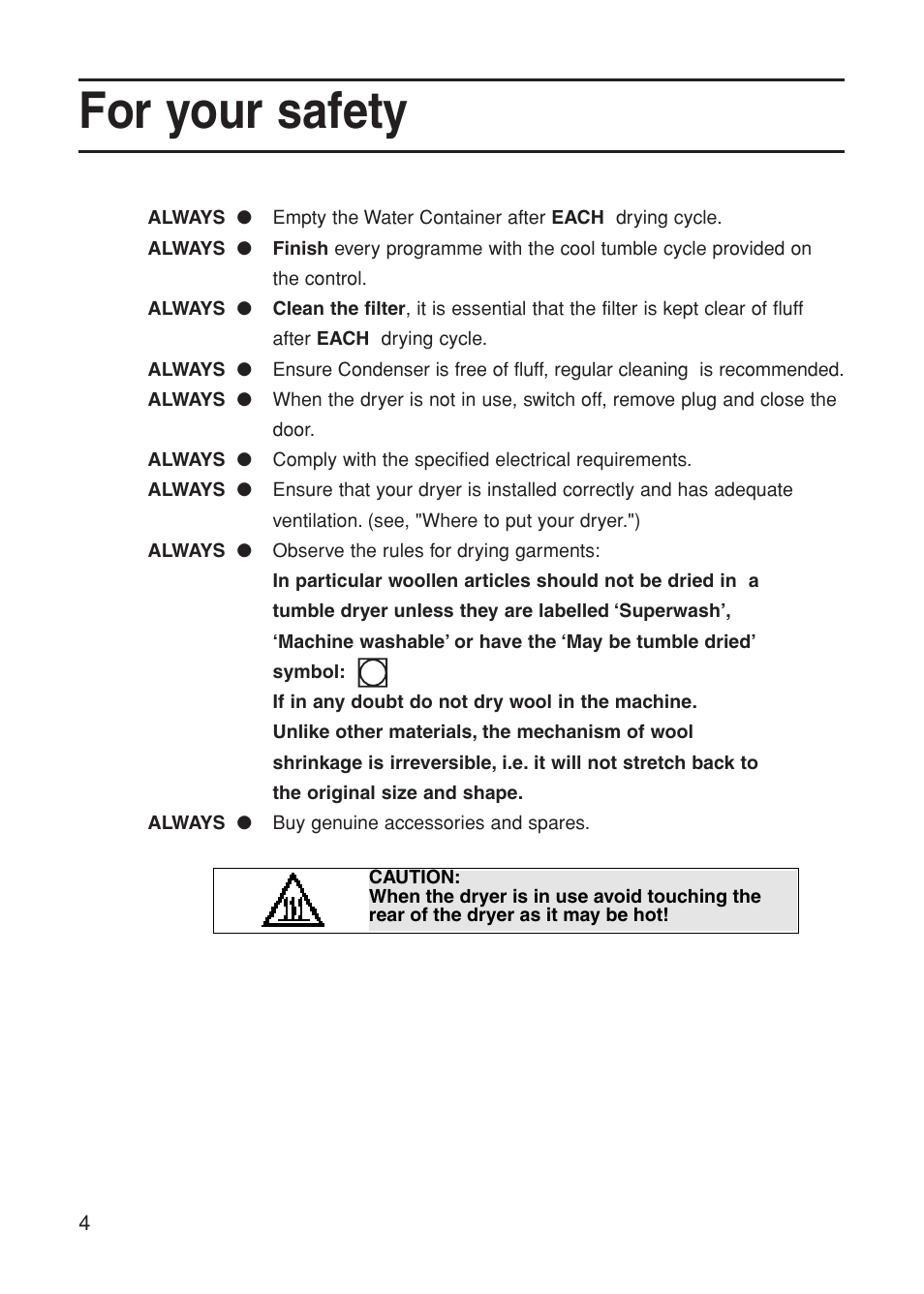 For your safety | Indesit G75C User Manual | Page 4 / 20