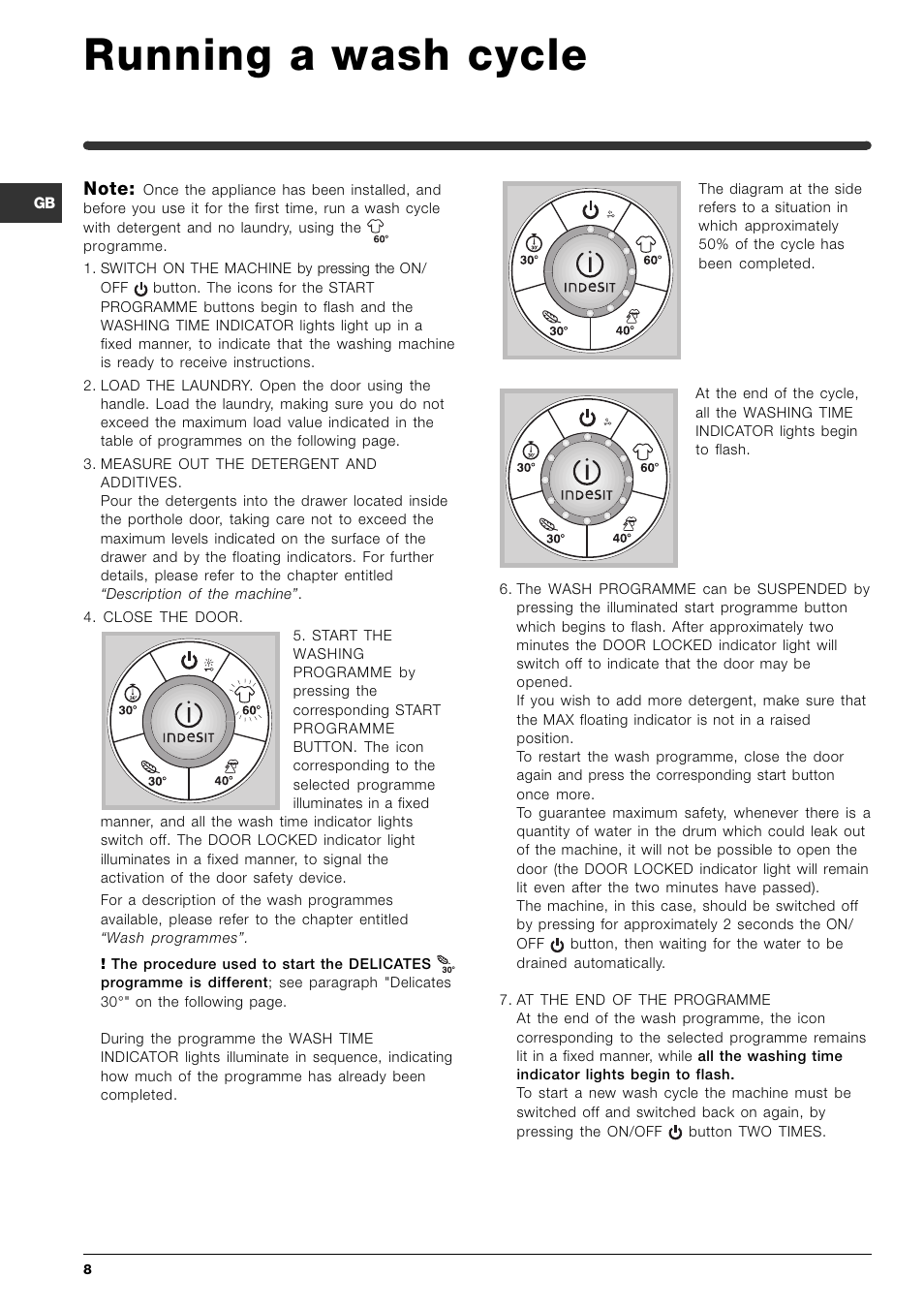 Running a wash cycle | Indesit SIXL 145 User Manual | Page 8 / 16