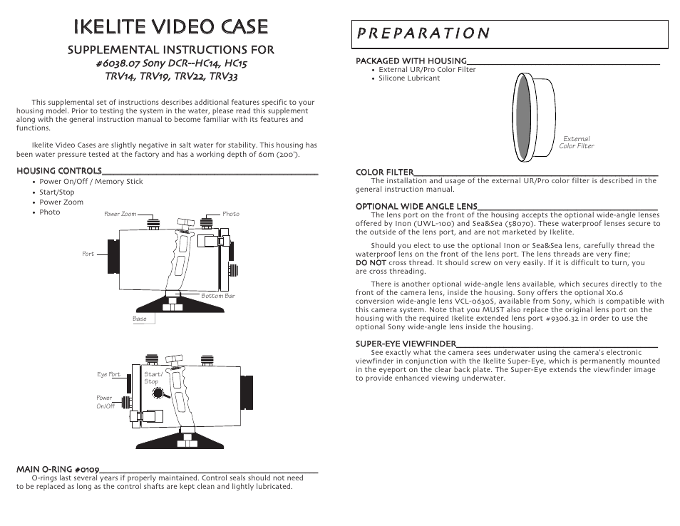 Ikelite DCR-HC15 User Manual | 2 pages