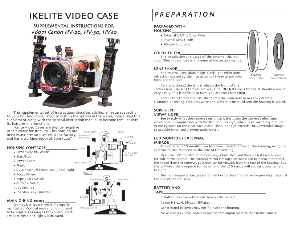 Ikelite Cannon HV-20 User Manual | 2 pages