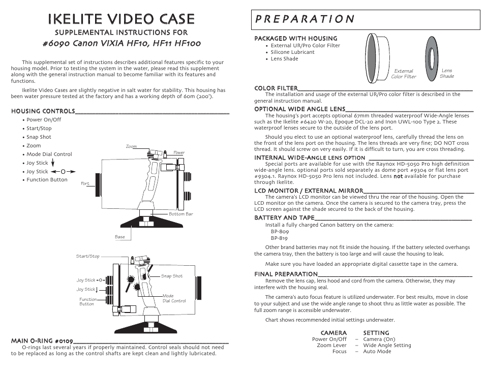 Ikelite Canon HF-100 User Manual | 2 pages