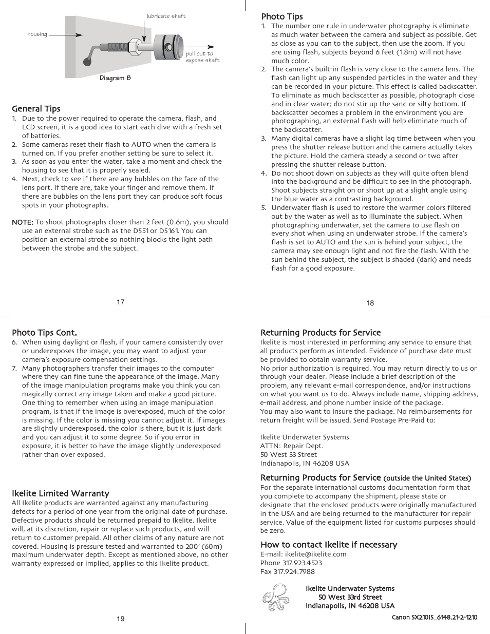 Ikelite SX210 IS User Manual | Page 5 / 5