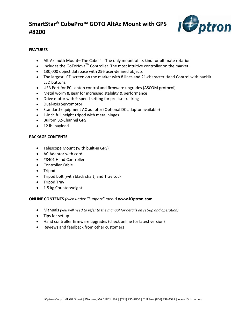 iOptron SMARTSTAR CUBEPROTM 8200 User Manual | 4 pages