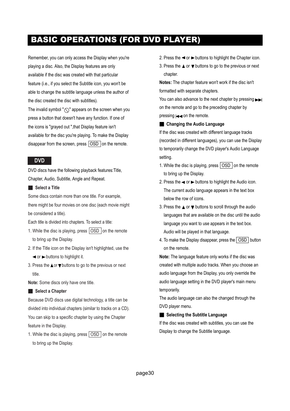 Basic operations (for dvd player) | Initial Technology DTV-172 User Manual | Page 33 / 51