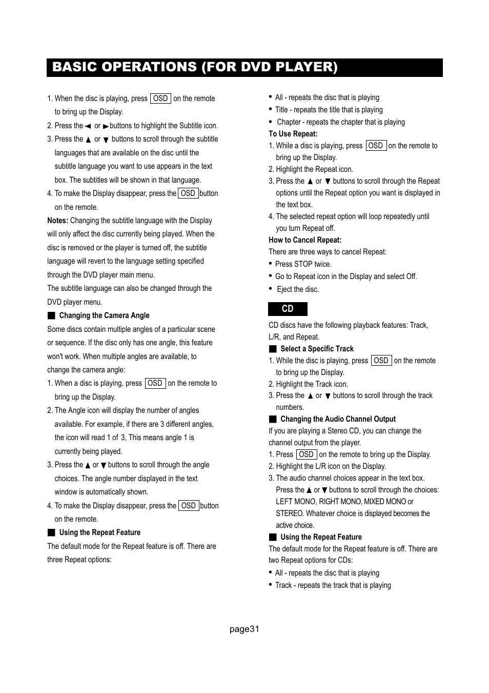 Basic operations (for dvd player) | Initial Technology DTV-172 User Manual | Page 34 / 51