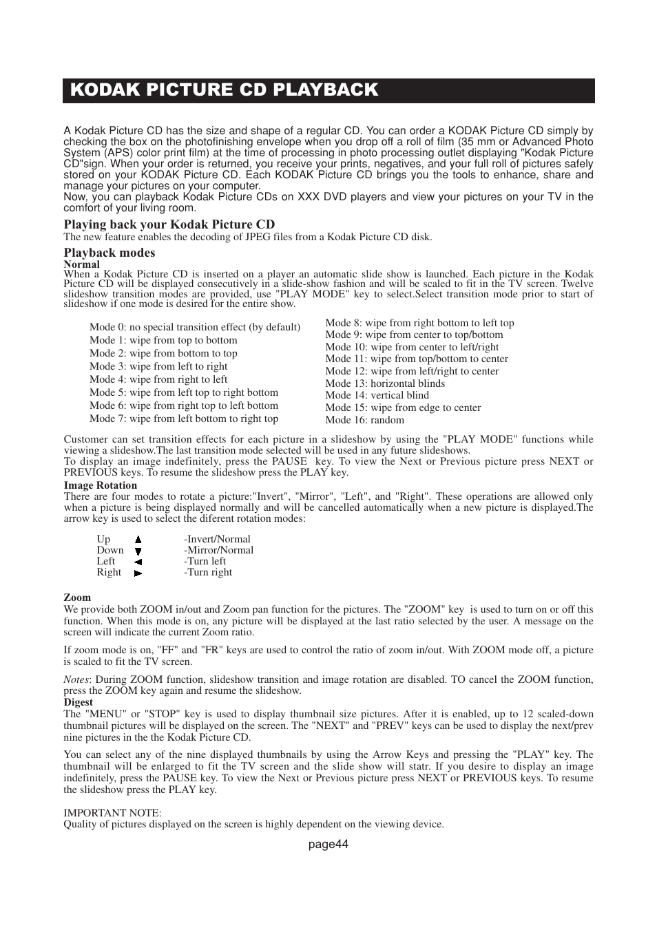 Kodak picture cd playback | Initial Technology DTV-172 User Manual | Page 47 / 51