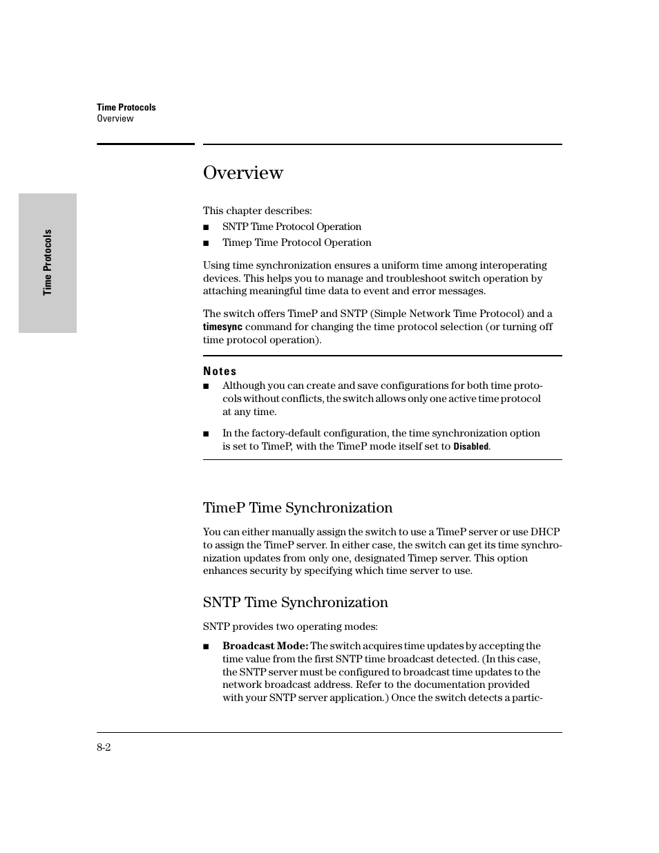 Overview, Timep time synchronization, Sntp time synchronization | Timep time synchronization -2, Sntp time synchronization -2, Overview -2, Timep time synchronization - 2 | IronPort Systems 4108GL User Manual | Page 132 / 483