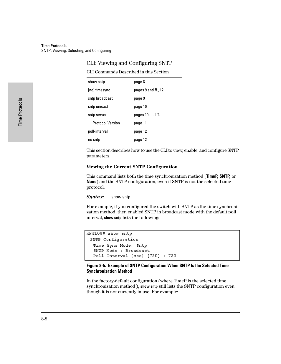 Cli: viewing and configuring sntp, Viewing the current sntp configuration, Cli: viewing and configuring sntp -8 | Viewing the current sntp configuration -8 | IronPort Systems 4108GL User Manual | Page 138 / 483