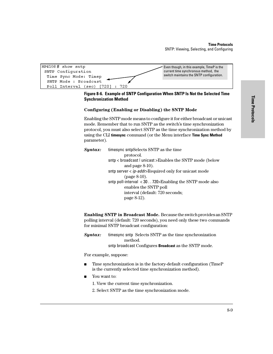 Configuring (enabling or disabling) the sntp mode | IronPort Systems 4108GL User Manual | Page 139 / 483