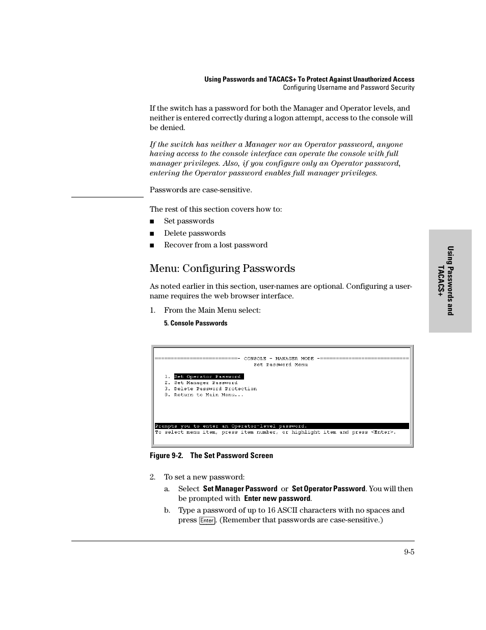 Menu: configuring passwords, Menu: configuring passwords -5 | IronPort Systems 4108GL User Manual | Page 159 / 483