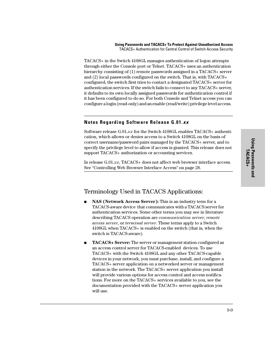 Terminology used in tacacs applications, Terminology used in tacacs applications: -9 | IronPort Systems 4108GL User Manual | Page 163 / 483