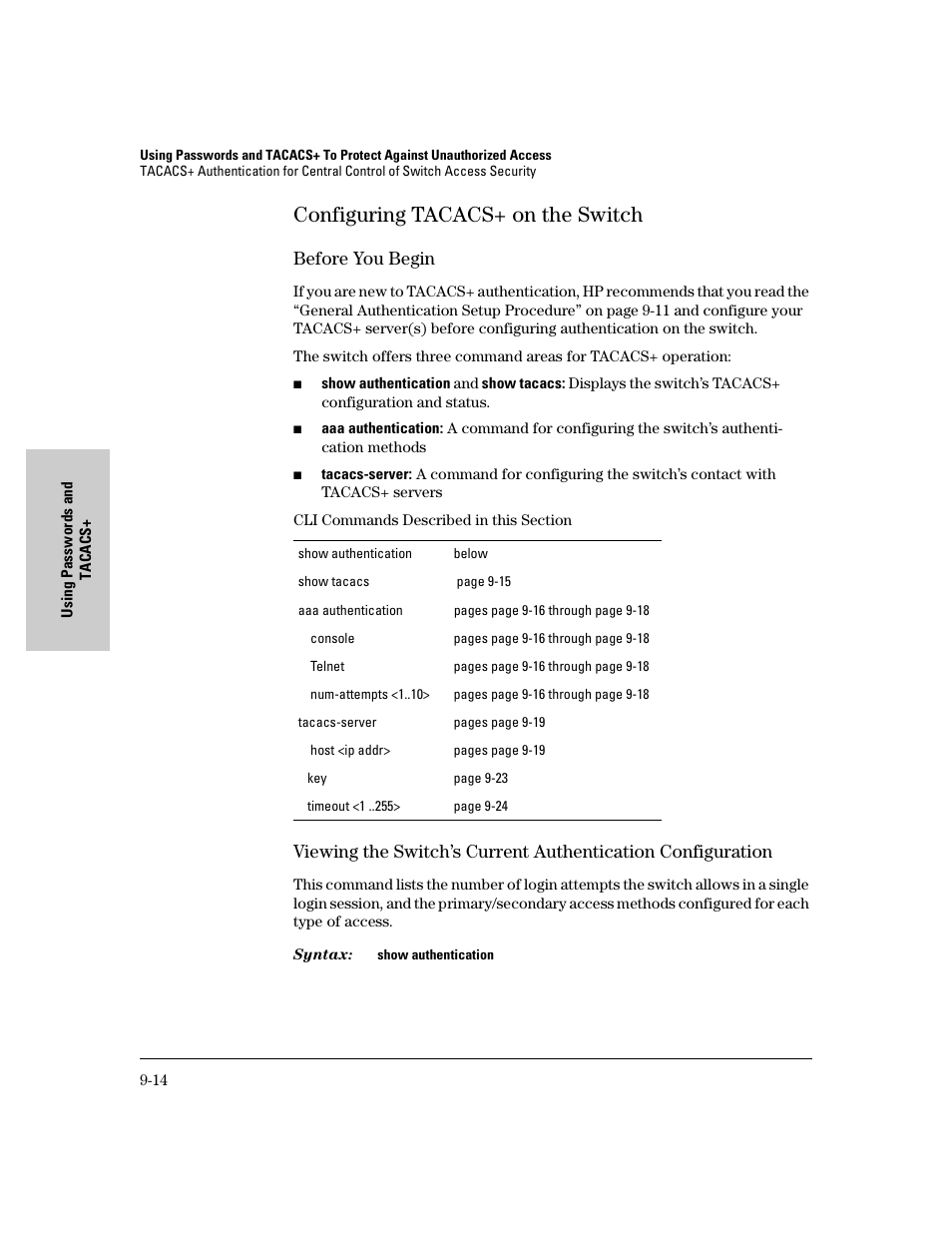 Configuring tacacs+ on the switch, Before you begin, Configuring tacacs+ on the switch -14 | E 14 | IronPort Systems 4108GL User Manual | Page 168 / 483