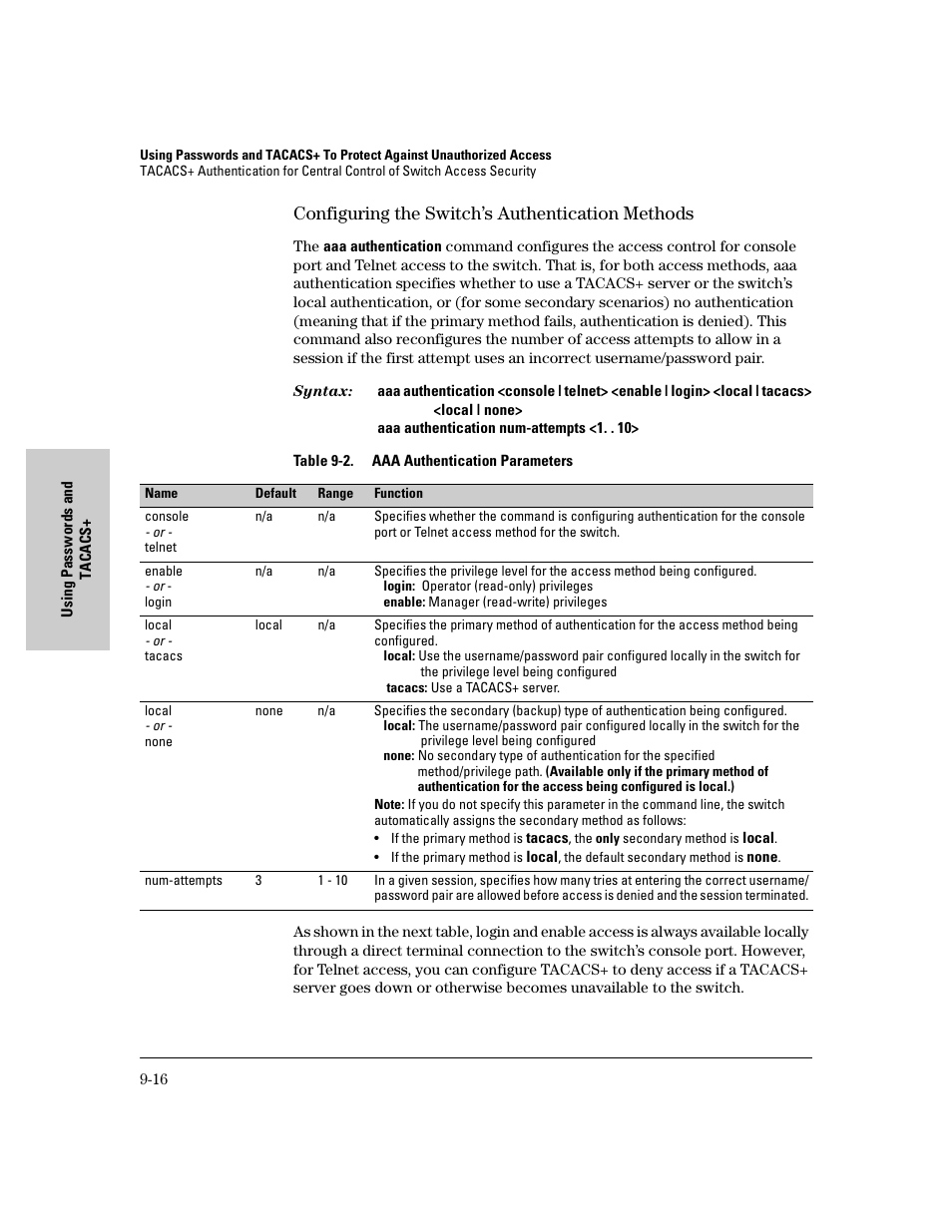 Configuring the switch’s authentication methods, E 16 | IronPort Systems 4108GL User Manual | Page 170 / 483