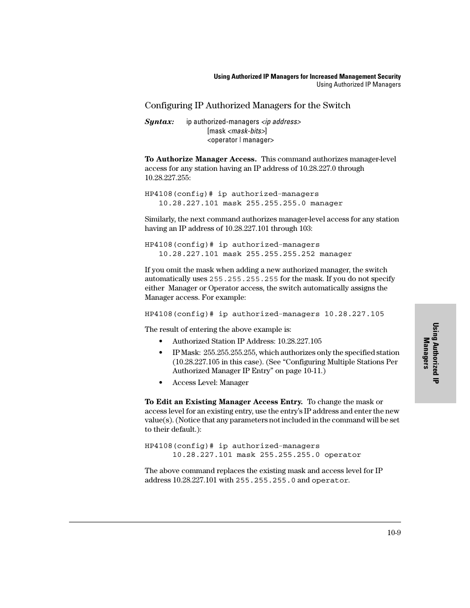 Configuring ip authorized managers for the switch | IronPort Systems 4108GL User Manual | Page 193 / 483