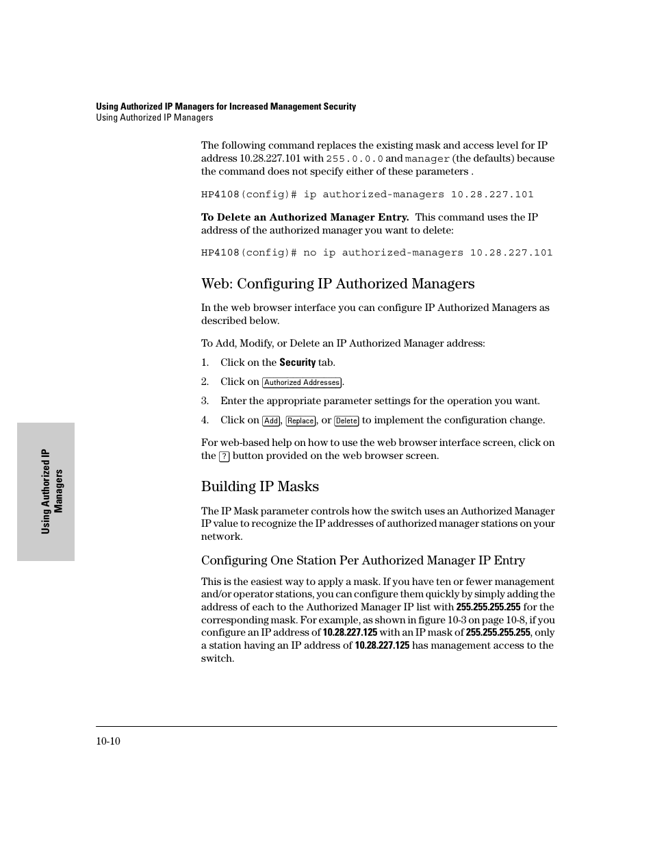 Web: configuring ip authorized managers, Building ip masks, Web: configuring ip authorized managers -10 | Building ip masks -10 | IronPort Systems 4108GL User Manual | Page 194 / 483