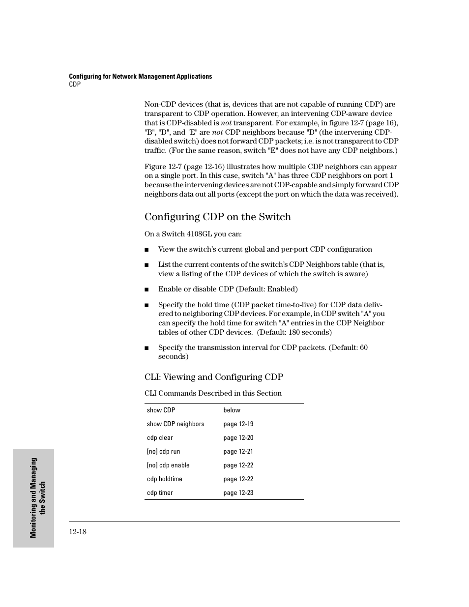 Configuring cdp on the switch, Cli: viewing and configuring cdp, Configuring cdp on the switch -18 | Cli: viewing and configuring cdp -18 | IronPort Systems 4108GL User Manual | Page 248 / 483